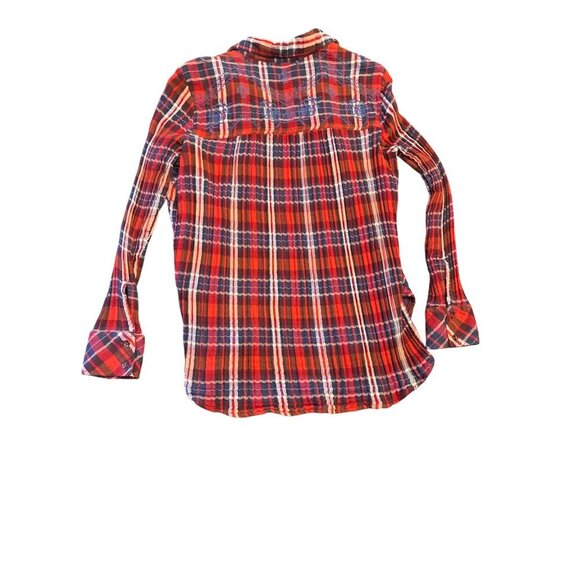 Free People XS Red/Blue Plaid Button-Up Shirt With Embroidery - Picture 5 of 5